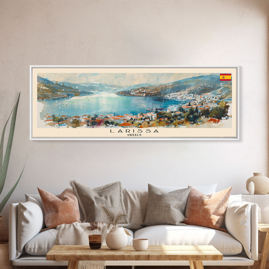 Larissa Greece Wall Art, Panoramic Travel Poster, Panoramic Framed Canvas Print, City Wall Art, Wall Hanging Home Decor, Travel Art