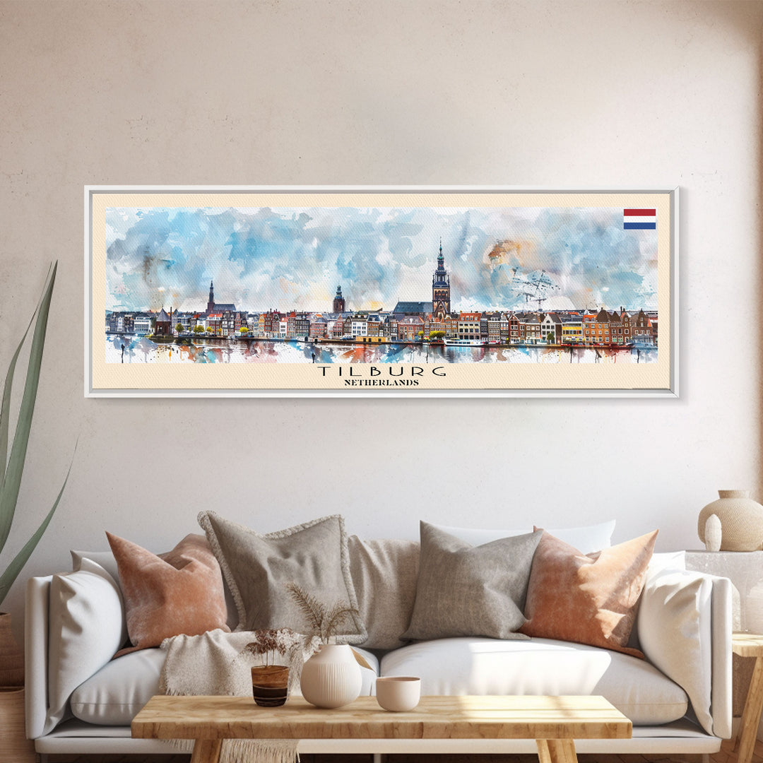 Tilburg Netherlands Wall Art, Panoramic Travel Poster, Panoramic Framed Canvas Print, City Wall Art, Wall Hanging Home Decor, Travel Art