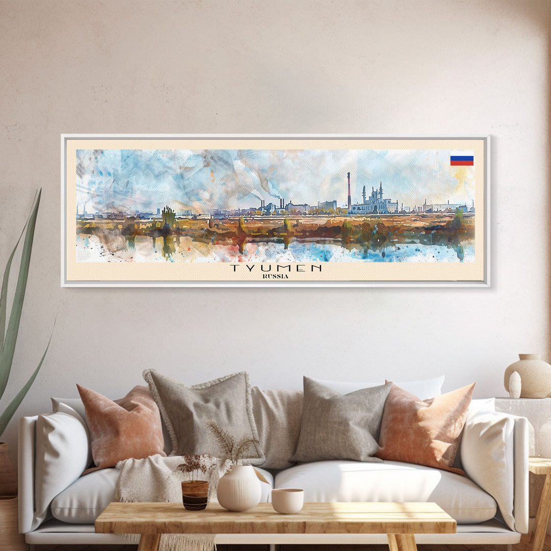Tyumen Russia Panoramic Travel Poster, Framed Canvas Print or Metal Wall Art, Travel Art, Home Decor, Panoramic Painting, Midcentury Art