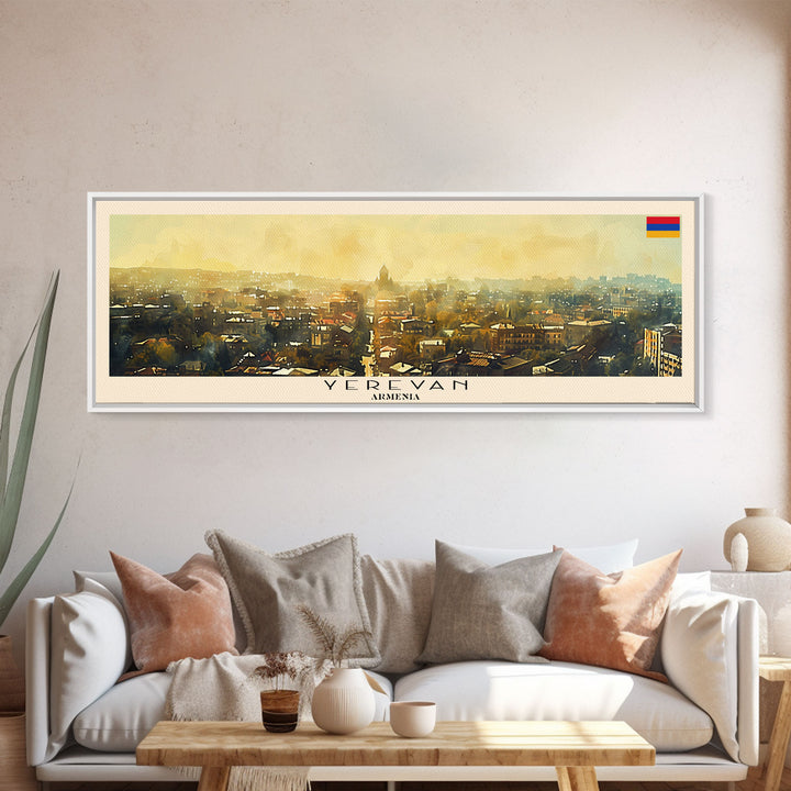 Yerevan Armenia Travel Art, City Art, Framed Canvas Print or Metal Wall Art, Europe Travel Poster, Panoramic Wall Art, Extra Wide Wall Art