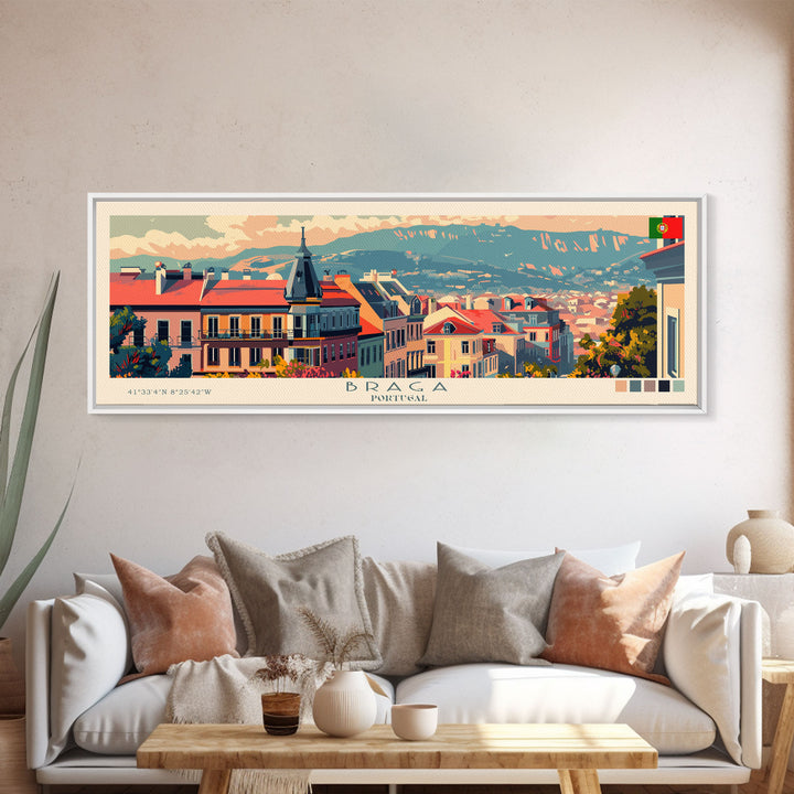 Braga Portugal Travel Art, City Art, Framed Canvas Print or Metal Wall Art, Europe Travel Poster, Panoramic Wall Art, Extra Wide Wall Art
