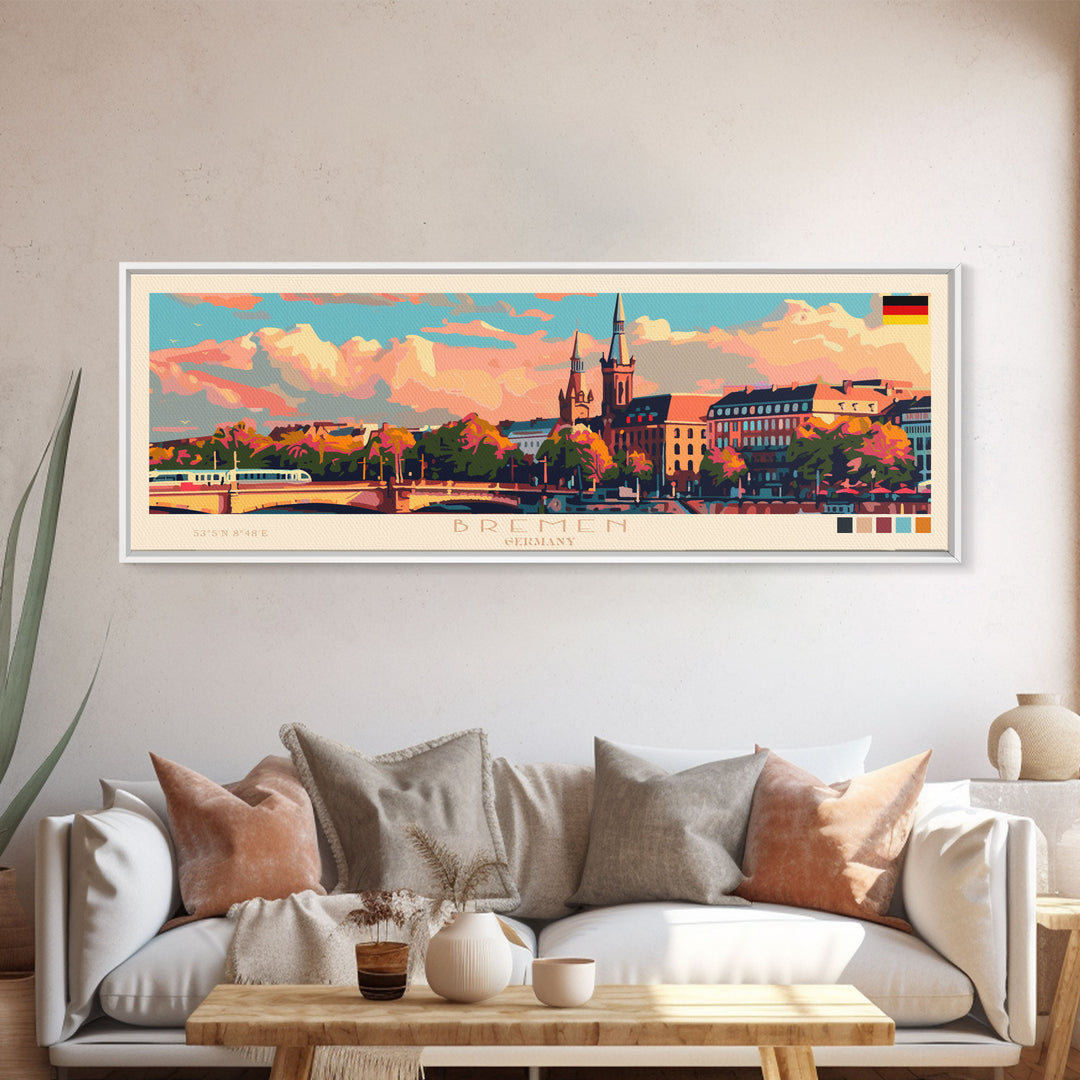 Bremen Germany Wall Art, Panoramic Travel Poster, Panoramic Framed Canvas Print, City Wall Art, Wall Hanging Home Decor, Travel Art