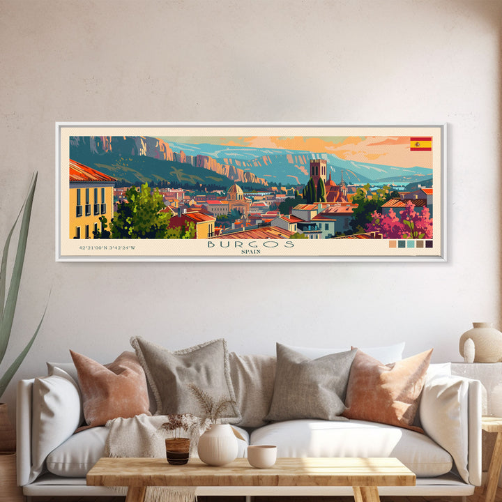 Burgos Spain Wall Art, Panoramic Travel Poster, Panoramic Framed Canvas Print, City Wall Art, Wall Hanging Home Decor, Travel Art