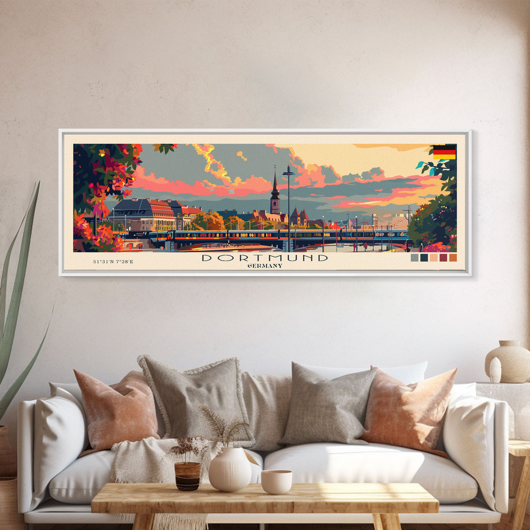 Dortmund Germany Wall Art, Panoramic Travel Poster, Panoramic Framed Canvas Print, City Wall Art, Wall Hanging Home Decor, Travel Art