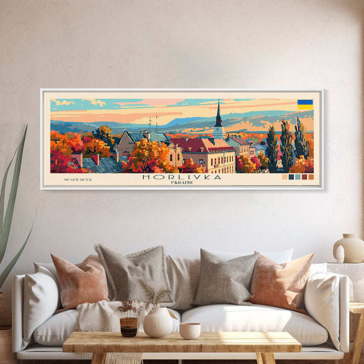 Horlivka Ukraine Wall Art, Panoramic Travel Poster, Panoramic Framed Canvas Print, City Wall Art, Wall Hanging Home Decor, Travel Art