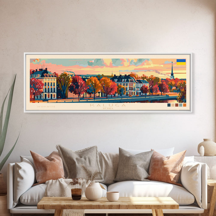 Kaluga Russia Panoramic Travel Poster, Framed Canvas Print or Metal Wall Art, Travel Art, Home Decor, Panoramic Painting, Midcentury Art
