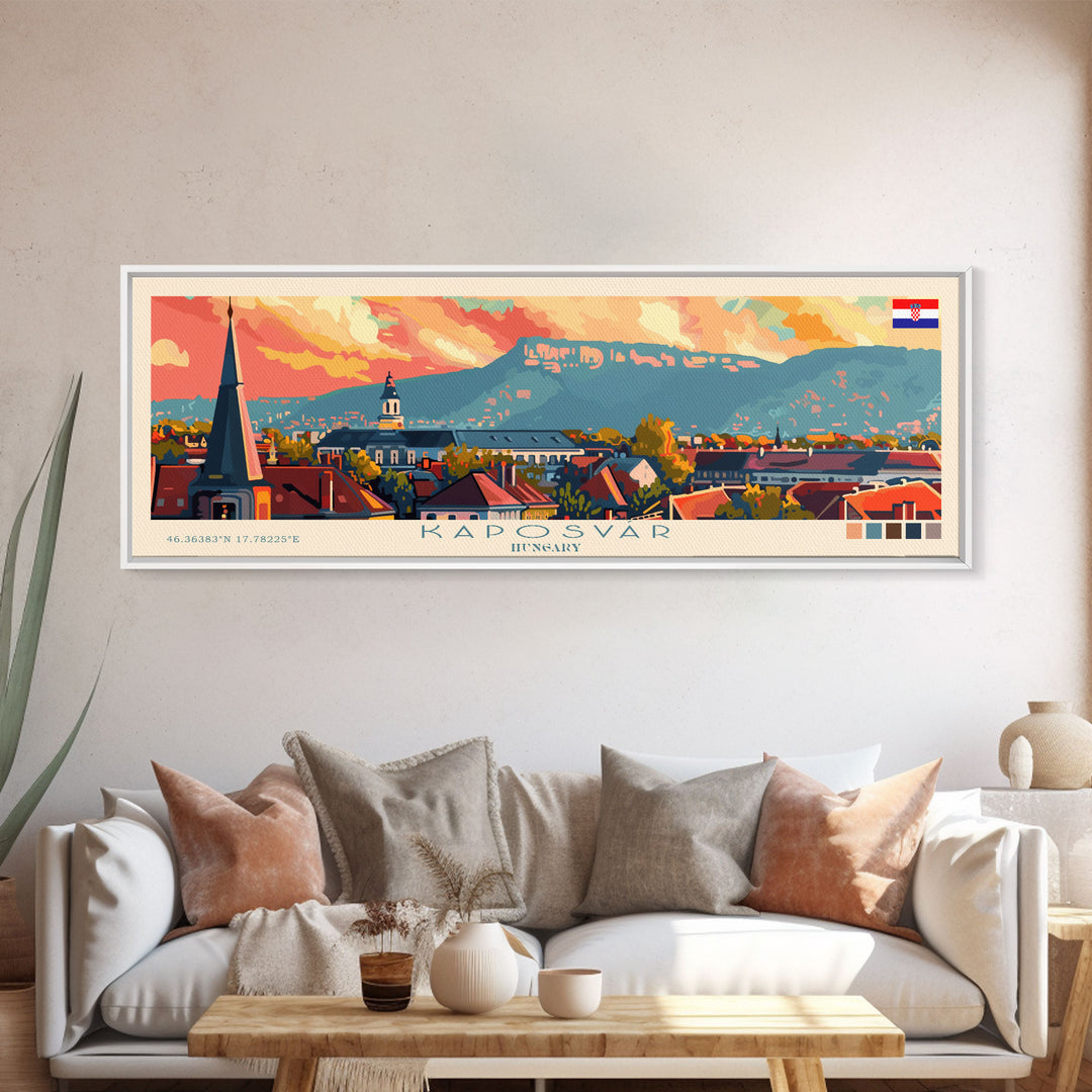 Kaposvar Hungary Travel Print Wall Art, Panoramic City Art, Travel Art, Wall Decor, Vacation Gift, Framed Canvas Print Or Metal Art