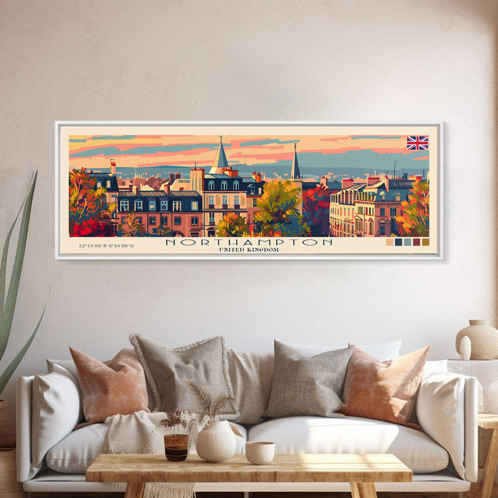 Northampton United Kingdom Travel Art, City Art, Framed Canvas Print or Metal Wall Art, Europe Travel Poster, Panoramic Wall Art, Extra Wide Wall Art