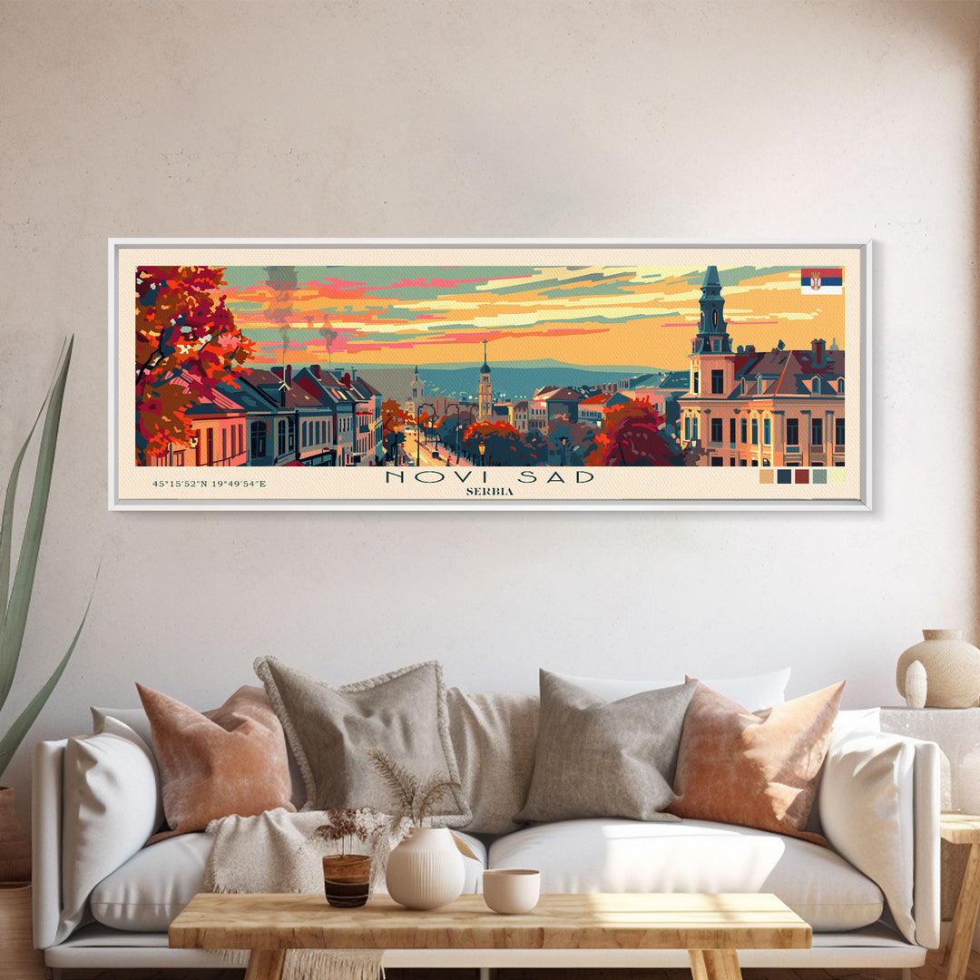 Novi Sad Serbia Travel Art, City Art, Framed Canvas Print or Metal Wall Art, Europe Travel Poster, Panoramic Wall Art, Extra Wide Wall Art