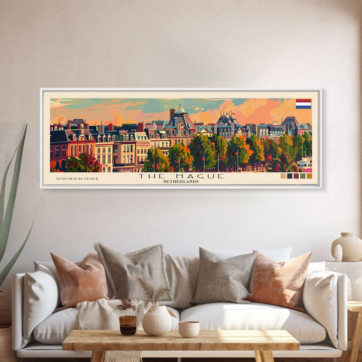 The Hague Netherlands Travel Print Wall Art, Panoramic City Art, Travel Art, Wall Decor, Vacation Gift, Framed Canvas Print Or Metal Art