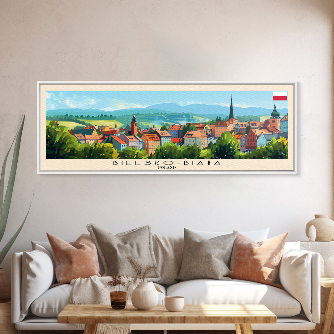 Bielsko Biala Poland Travel Art, City Art, Framed Canvas Print or Metal Wall Art, Europe Travel Poster, Panoramic Wall Art, Extra Wide Wall Art