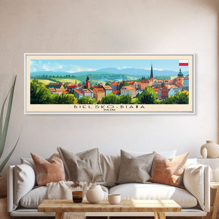 Bielsko Biala Poland Travel Art, City Art, Framed Canvas Print or Metal Wall Art, Europe Travel Poster, Panoramic Wall Art, Extra Wide Wall Art