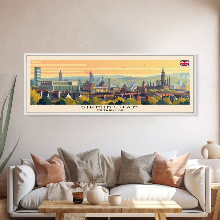 Birmingham United Kingdom Travel Print Wall Art, Panoramic City Art, Travel Art, Wall Decor, Vacation Gift, Framed Canvas Print Or Metal Art