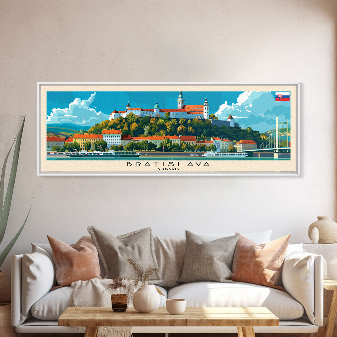 Bratislava Slovakia Wall Art, Panoramic Travel Poster, Panoramic Framed Canvas Print, City Wall Art, Wall Hanging Home Decor, Travel Art