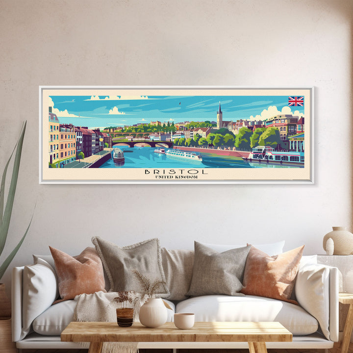 Bristol United Kingdom Panoramic Travel Poster, Framed Canvas Print or Metal Wall Art, Travel Art, Home Decor, Panoramic Painting, Midcentury Art