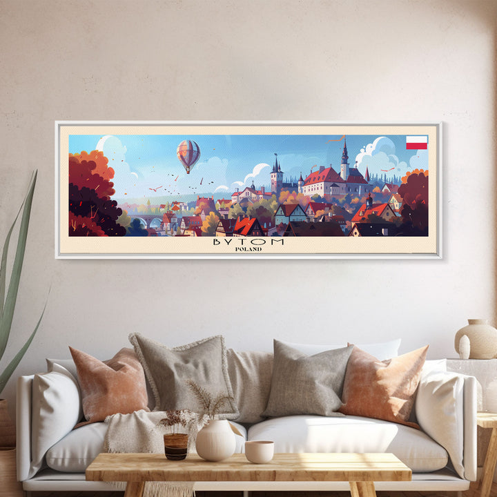 Bytom Poland Panoramic Travel Poster, Framed Canvas Print or Metal Wall Art, Travel Art, Home Decor, Panoramic Painting, Midcentury Art