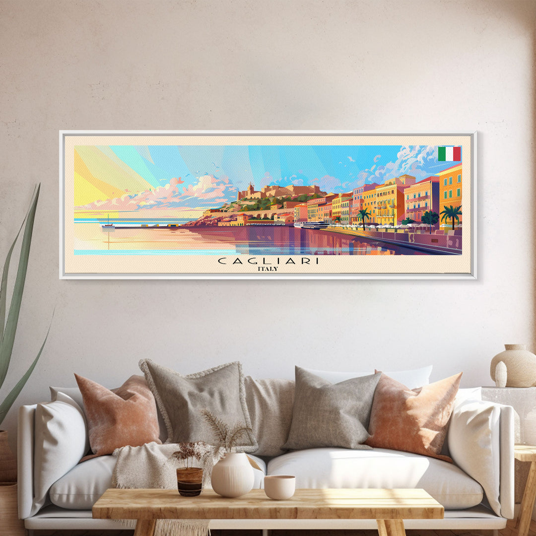 Cagliari Italy Wall Art, Panoramic Travel Poster, Panoramic Framed Canvas Print, City Wall Art, Wall Hanging Home Decor, Travel Art