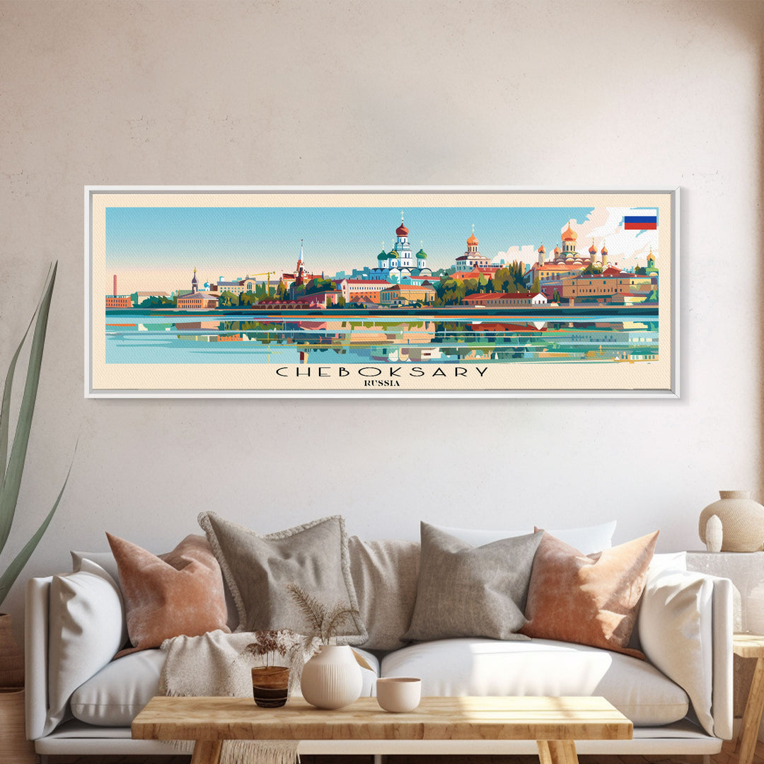 Cheboksary Russia Travel Art, City Art, Framed Canvas Print or Metal Wall Art, Europe Travel Poster, Panoramic Wall Art, Extra Wide Wall Art
