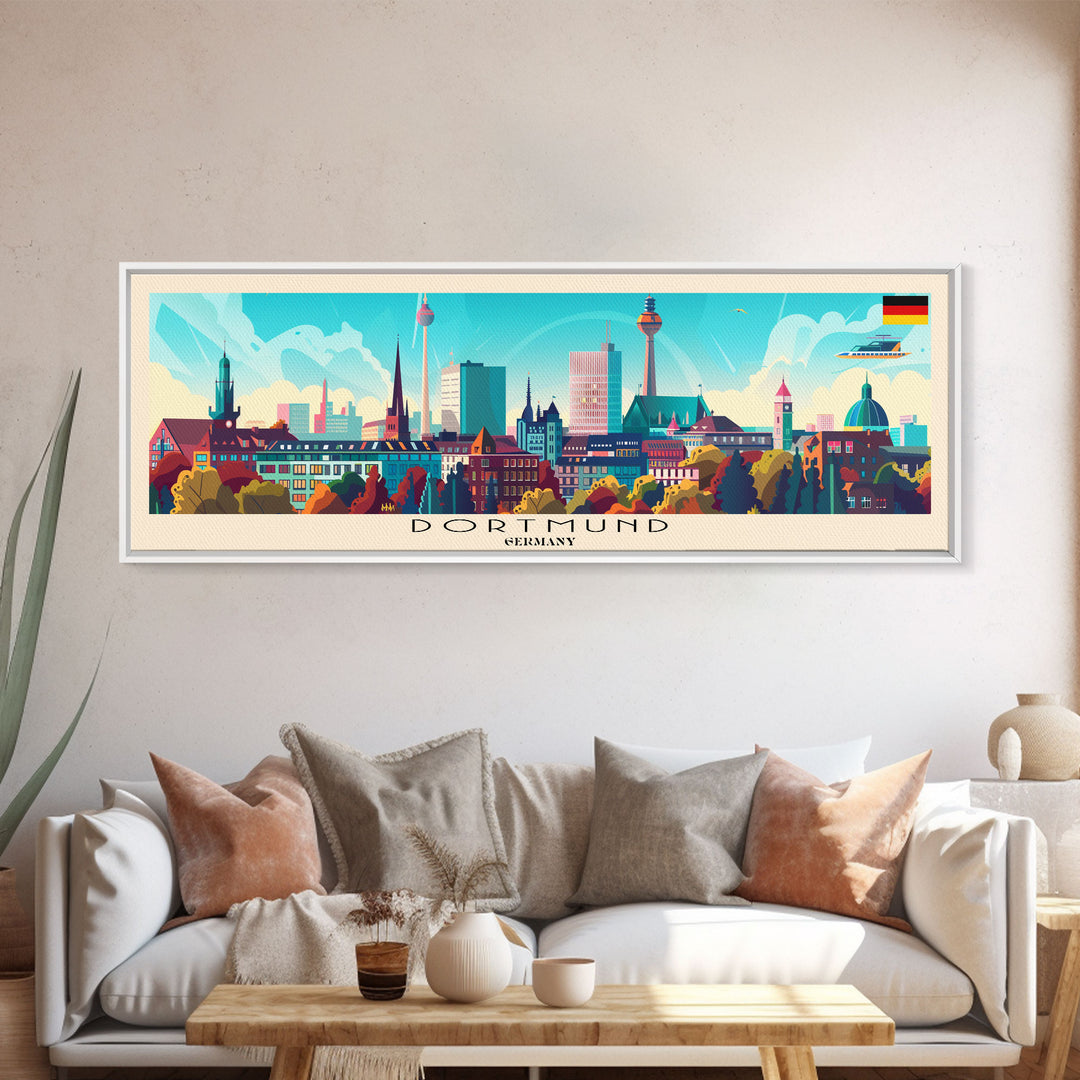 Dortmund Germany Wall Art, Panoramic Travel Poster, Panoramic Framed Canvas Print, City Wall Art, Wall Hanging Home Decor, Travel Art