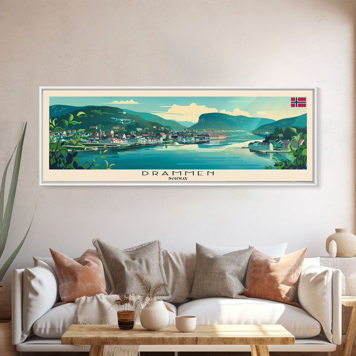 Drammen Norway Travel Print Wall Art, Panoramic City Art, Travel Art, Wall Decor, Vacation Gift, Framed Canvas Print Or Metal Art
