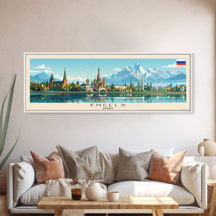 Engels Russia Panoramic Travel Poster, Framed Canvas Print or Metal Wall Art, Travel Art, Home Decor, Panoramic Painting, Midcentury Art