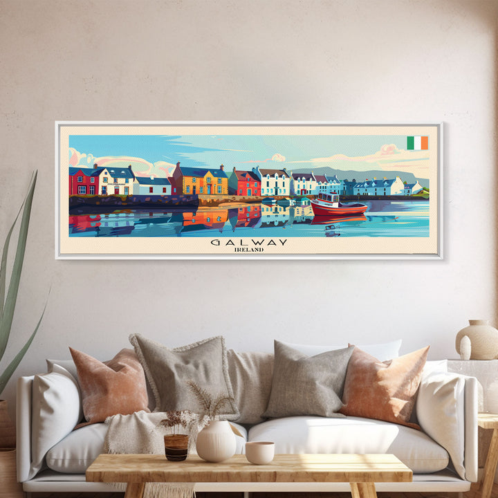 Galway Ireland Panoramic Travel Poster, Framed Canvas Print or Metal Wall Art, Travel Art, Home Decor, Panoramic Painting, Midcentury Art