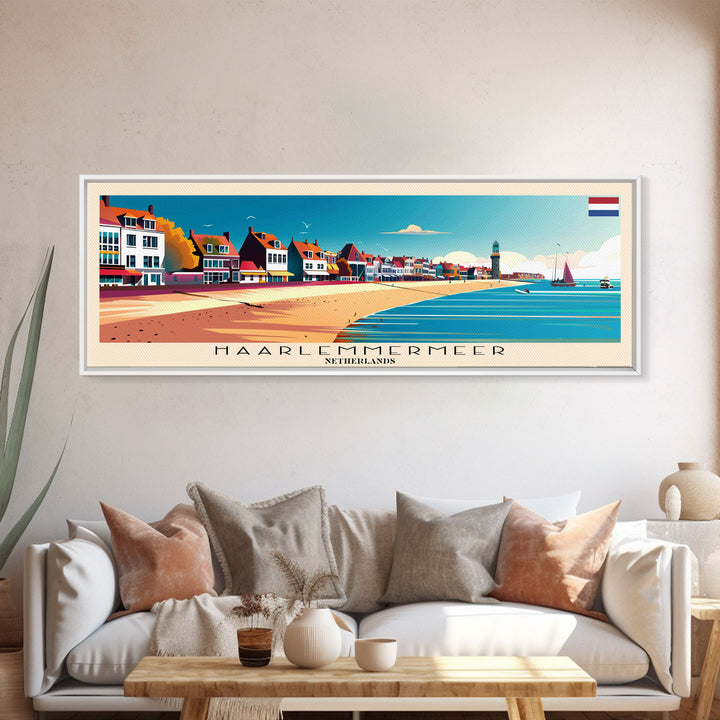 Haarlemmermeer Netherlands Panoramic Travel Poster, Framed Canvas Print or Metal Wall Art, Travel Art, Home Decor, Panoramic Painting, Midcentury Art