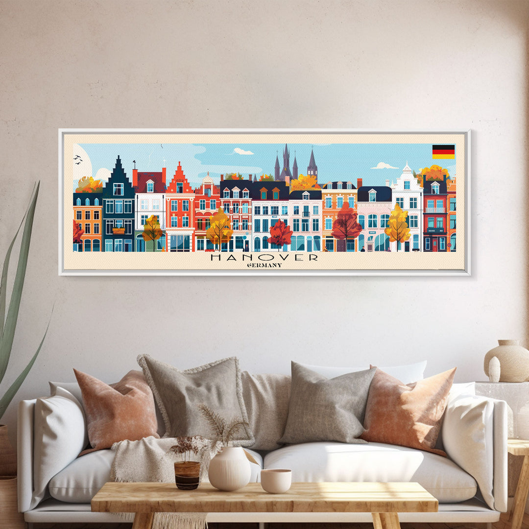 Hanover Germany Panoramic Travel Poster, Framed Canvas Print or Metal Wall Art, Travel Art, Home Decor, Panoramic Painting, Midcentury Art