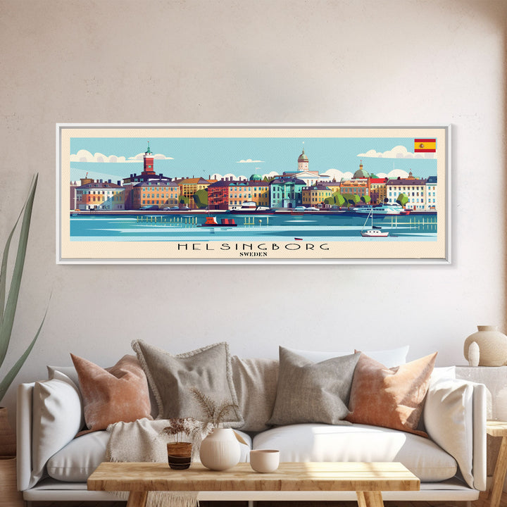 Helsingborg Sweden Travel Print Wall Art, Panoramic City Art, Travel Art, Wall Decor, Vacation Gift, Framed Canvas Print Or Metal Art