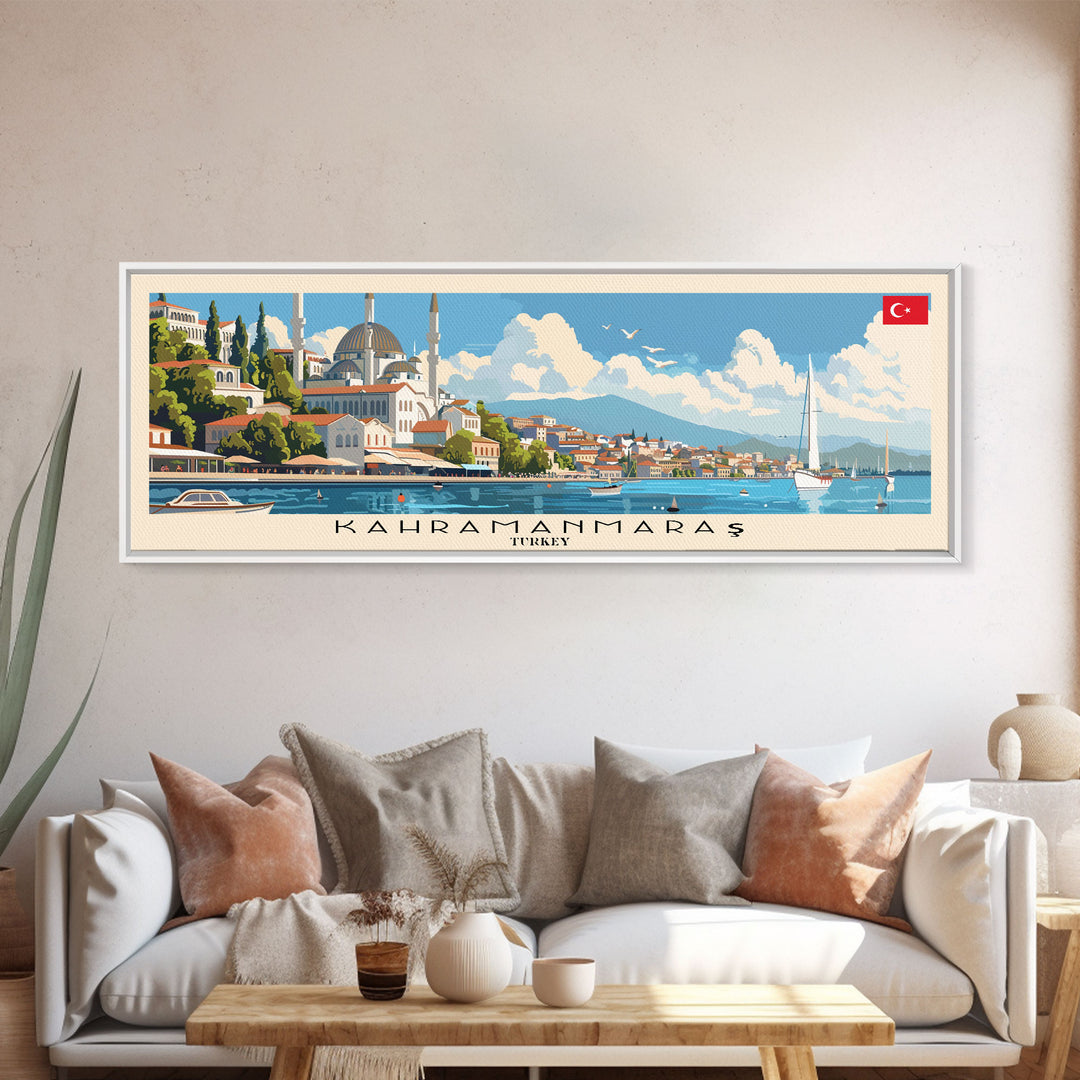 Kahramanmaras Turkey Panoramic Travel Poster, Framed Canvas Print or Metal Wall Art, Travel Art, Home Decor, Panoramic Painting, Midcentury Art