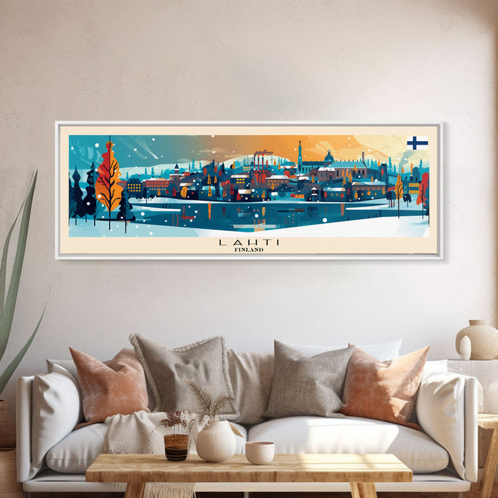 Lahti Finland Panoramic Travel Poster, Framed Canvas Print or Metal Wall Art, Travel Art, Home Decor, Panoramic Painting, Midcentury Art