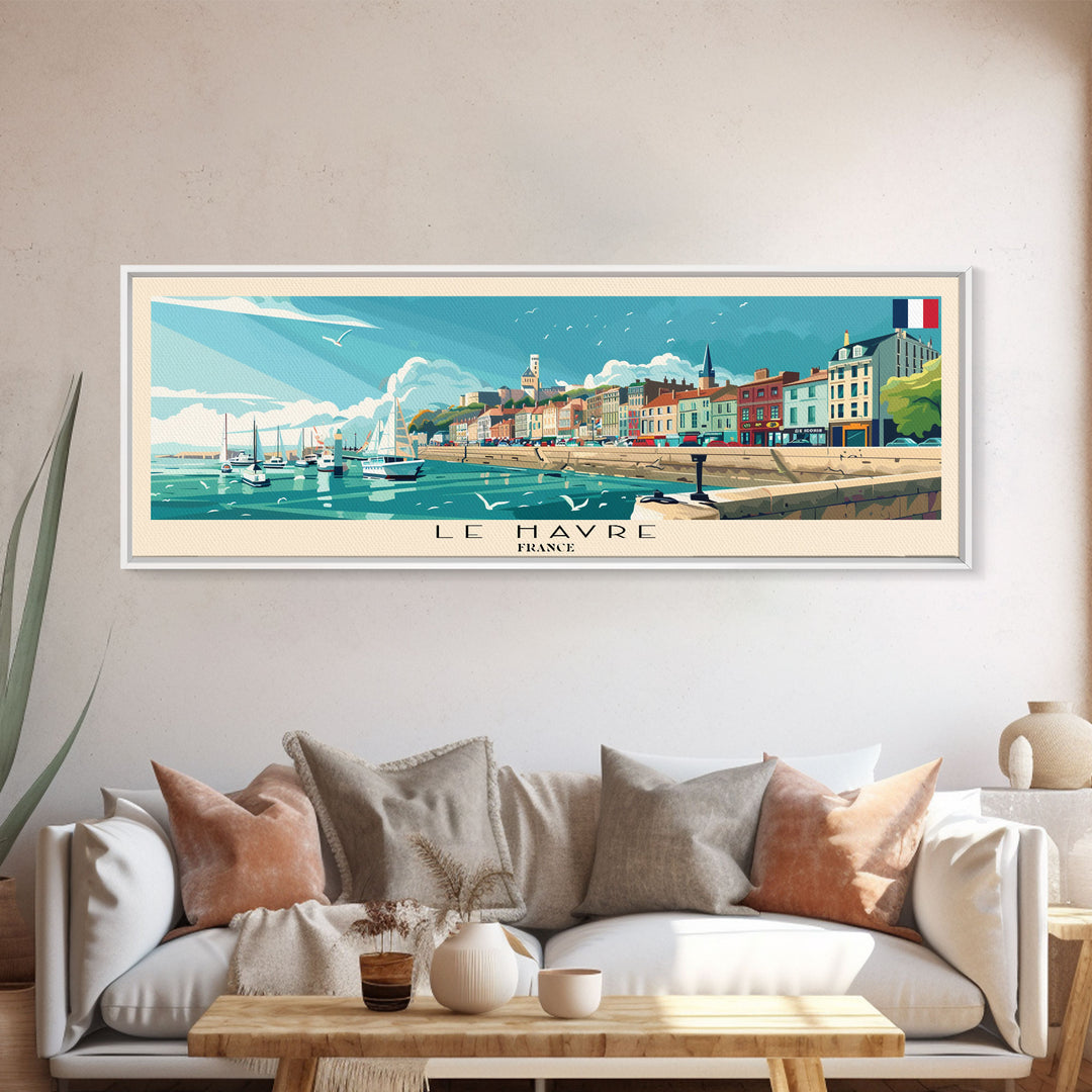 Le Havre France Panoramic Travel Poster, Framed Canvas Print or Metal Wall Art, Travel Art, Home Decor, Panoramic Painting, Midcentury Art