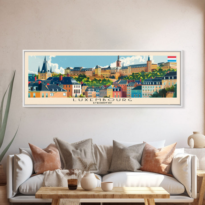 Luxembourg Luxembourg Panoramic Travel Poster, Framed Canvas Print or Metal Wall Art, Travel Art, Home Decor, Panoramic Painting, Midcentury Art