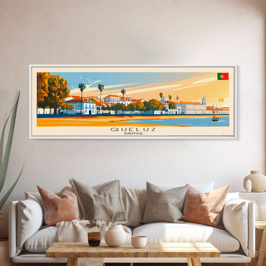 Queluz Portugal Wall Art, Panoramic Travel Poster, Panoramic Framed Canvas Print, City Wall Art, Wall Hanging Home Decor, Travel Art