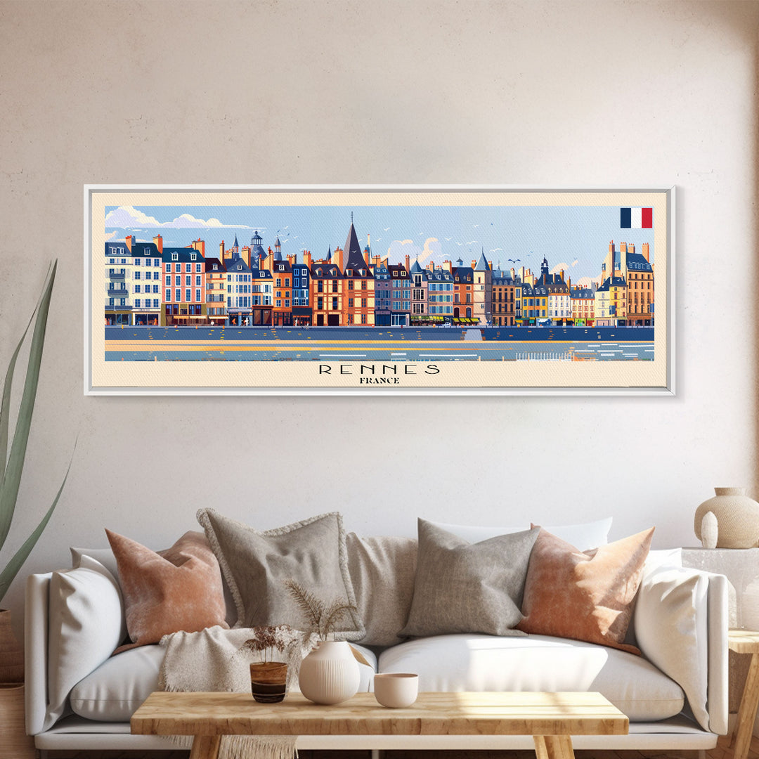 Rennes France Panoramic Travel Poster, Framed Canvas Print or Metal Wall Art, Travel Art, Home Decor, Panoramic Painting, Midcentury Art