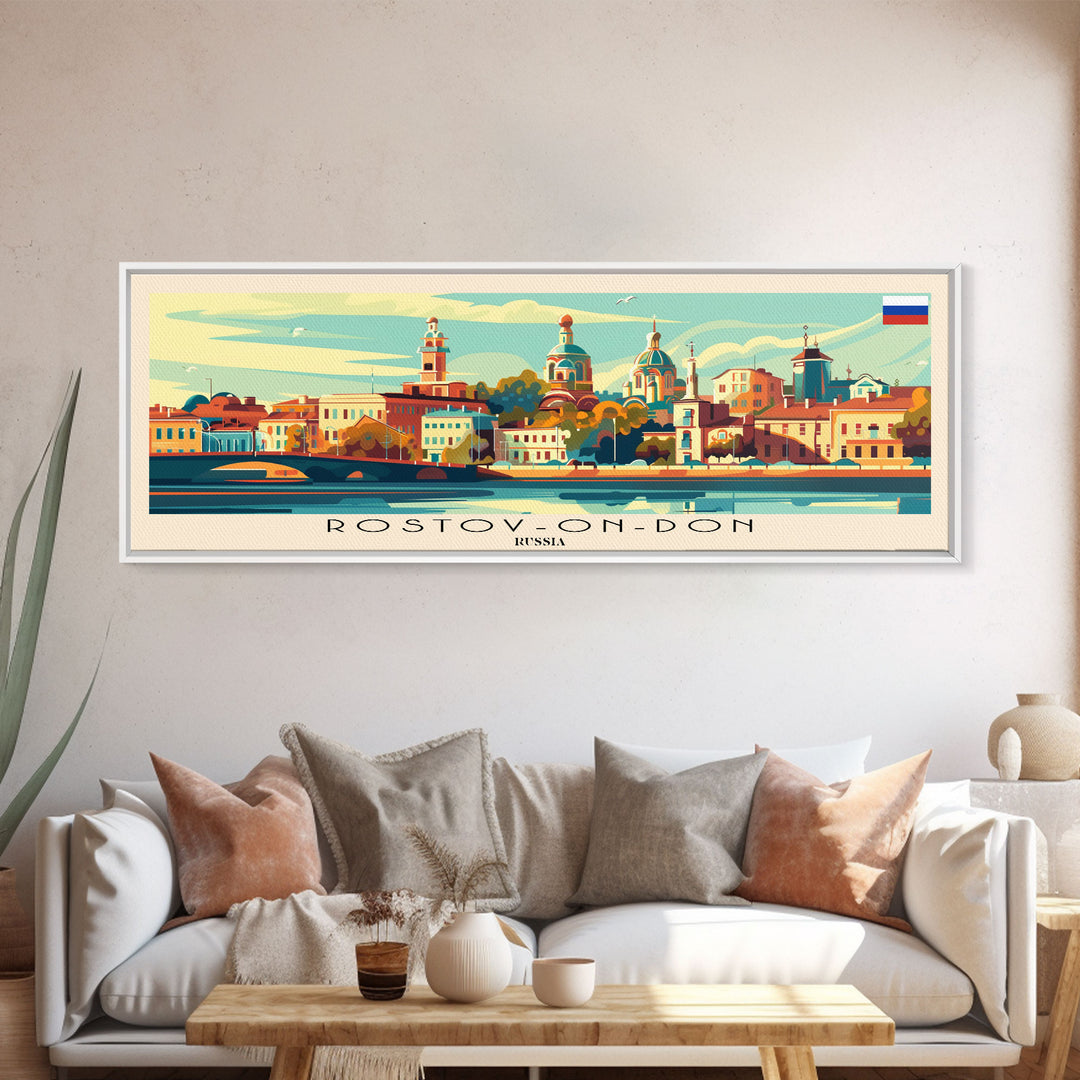 Rostov on Don Russia Panoramic Travel Poster, Framed Canvas Print or Metal Wall Art, Travel Art, Home Decor, Panoramic Painting, Midcentury Art