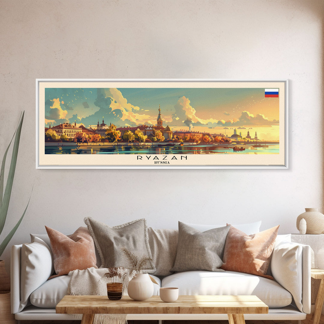 Ryazan Russia Panoramic Travel Poster, Framed Canvas Print or Metal Wall Art, Travel Art, Home Decor, Panoramic Painting, Midcentury Art