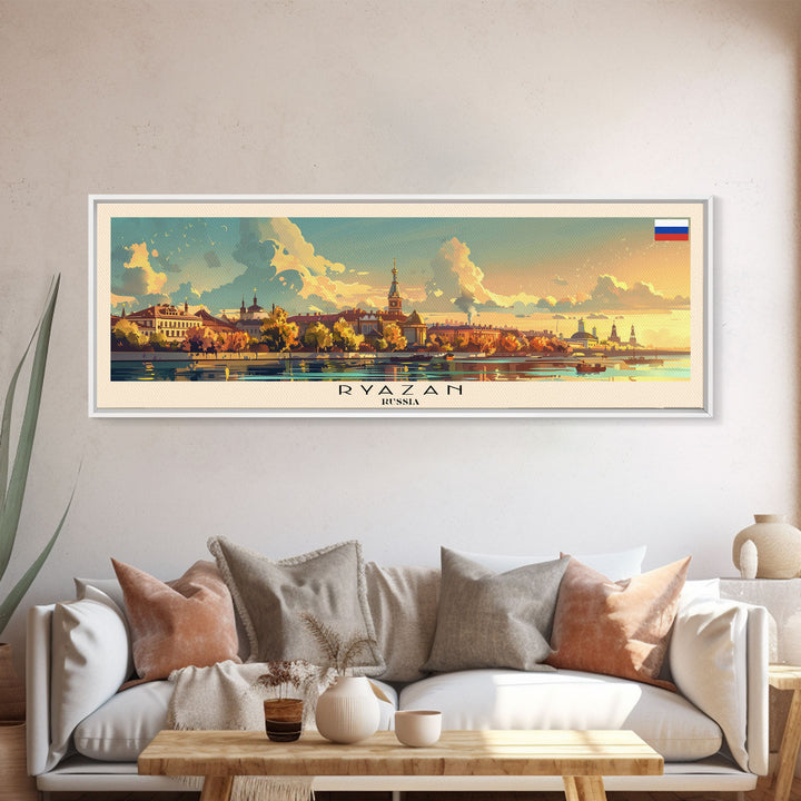 Ryazan Russia Panoramic Travel Poster, Framed Canvas Print or Metal Wall Art, Travel Art, Home Decor, Panoramic Painting, Midcentury Art