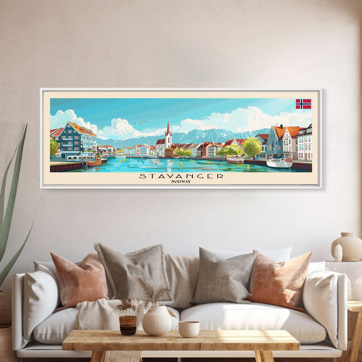 Stavanger Norway Travel Art, City Art, Framed Canvas Print or Metal Wall Art, Europe Travel Poster, Panoramic Wall Art, Extra Wide Wall Art