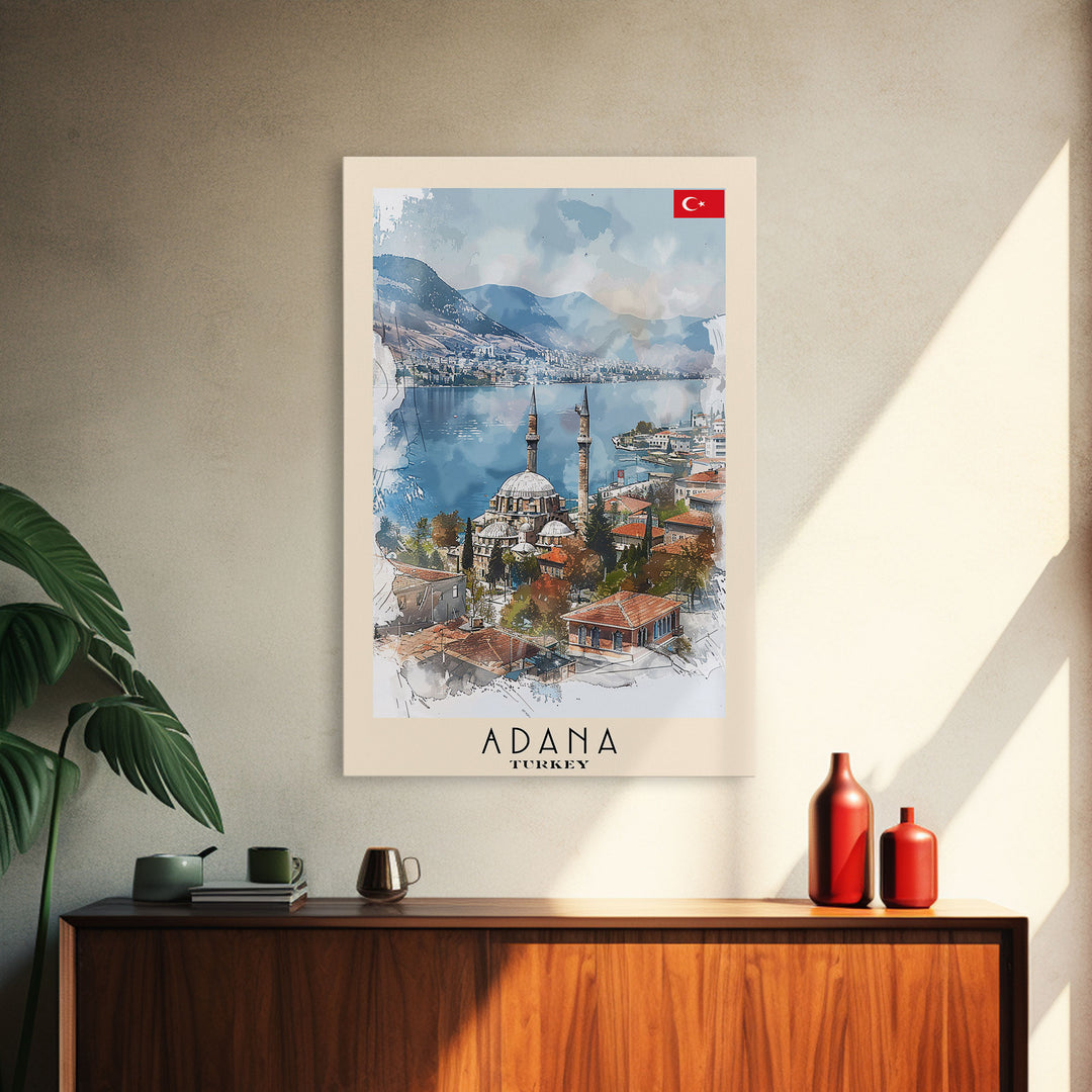 Majestic Adana Turkey Mosque View, Framed Canvas Print, Ideal for Living Room Art, Cultural Decor, Home Decoration