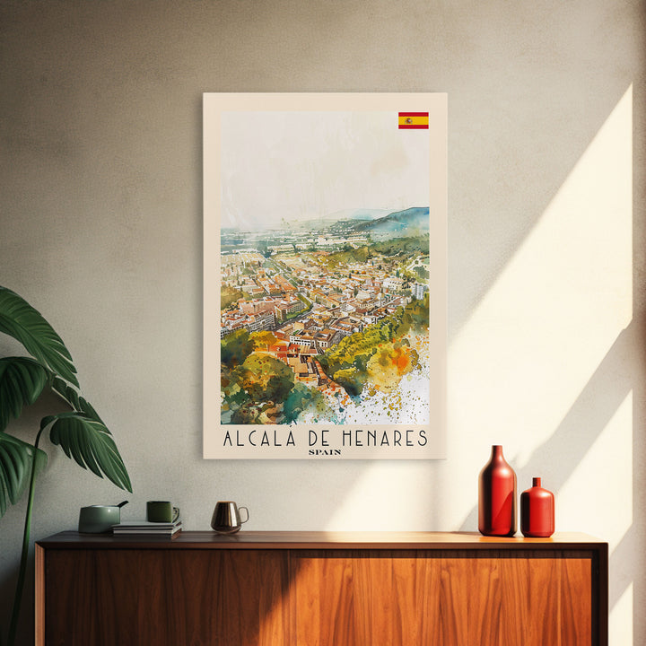 Alcalį de Henares Spain Aerial View Travel Poster Art, Framed Canvas Print, Stunning Wall Art for Living Room and Bedroom Decor