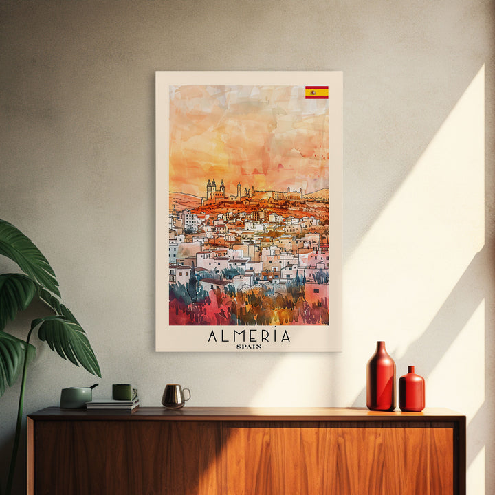 Almeria Spain Beachside City Travel Poster Art, Framed Canvas Print, Vibrant Wall Art for Living Room, Bedroom Decor, Home Decoration