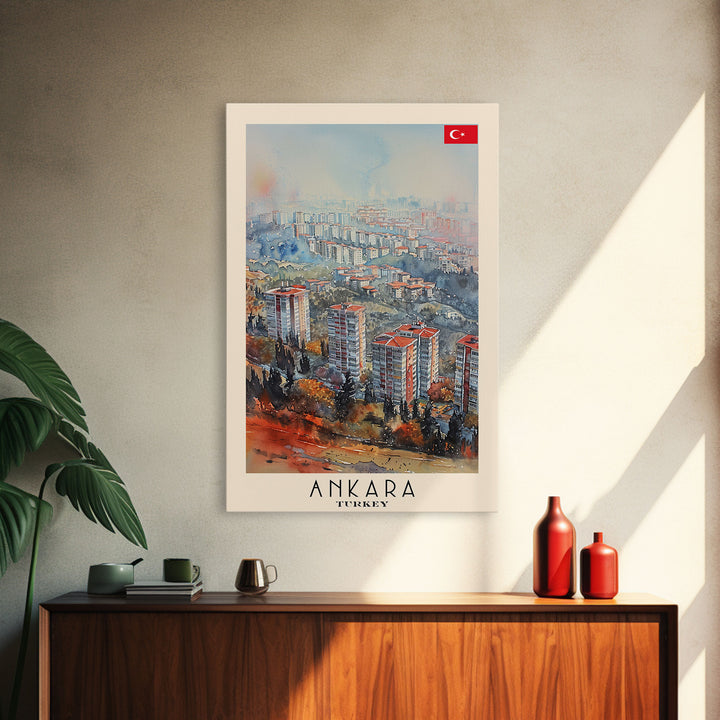 Modern Ankara Cityscape, Framed Canvas Print, Perfect for Living Room Art, Travel Poster, Minimalist Home Decor, Watercolor Art