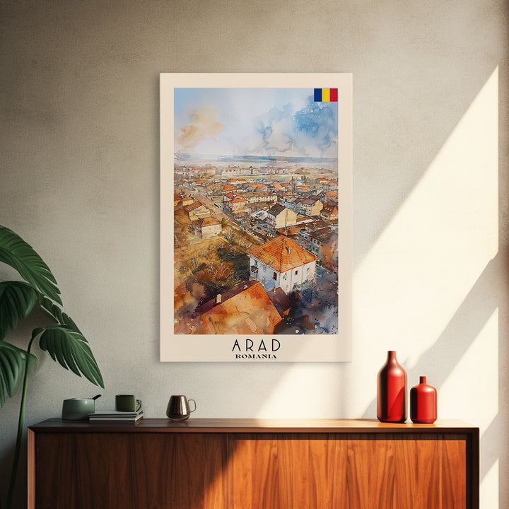 Serene Arad Cityscape, Framed Canvas Print, Ideal for Bedroom Art, Travel Poster, Rustic Home Decoration, Watercolor Art