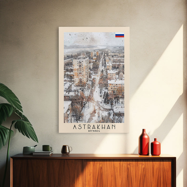 Astrakhan Russia Travel Poster Framed Canvas Print, Wall Art, Home Decor, Travel Print, Watercolor Painting, Urban Scene, Original Art