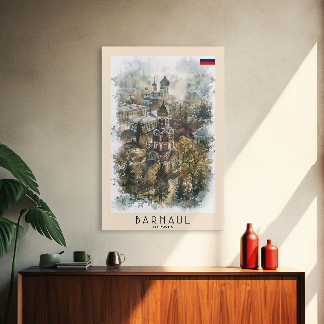 Barnaul Russia Travel Poster Framed Canvas Print, Wall Art, Home Decor, Abstract Painting, Living Room Art, Vacation Gift