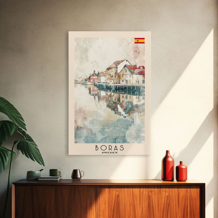 Borås Sweden Travel Poster Framed Canvas Print, Wall Art, Home Decor, Travel Print, Coastal Scene, Minimalist Art, Original Art
