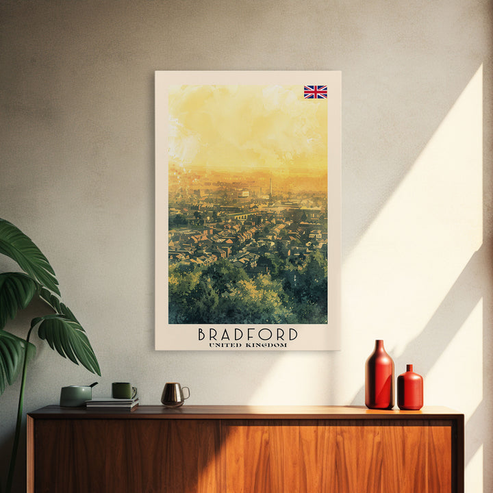 Bradford United Kingdom Travel Poster Framed Canvas Print, Wall Art, Home Decor, Travel Print, Cityscape Art, Abstract Art, Original Art