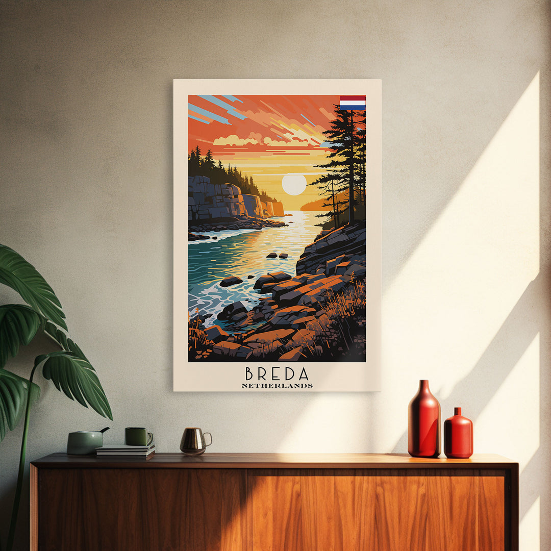 Breda Netherlands Travel Poster Framed Canvas Print, Sunset Landscape, Wall Art, Home Decor, Travel Print, Abstract Painting, Boho Style