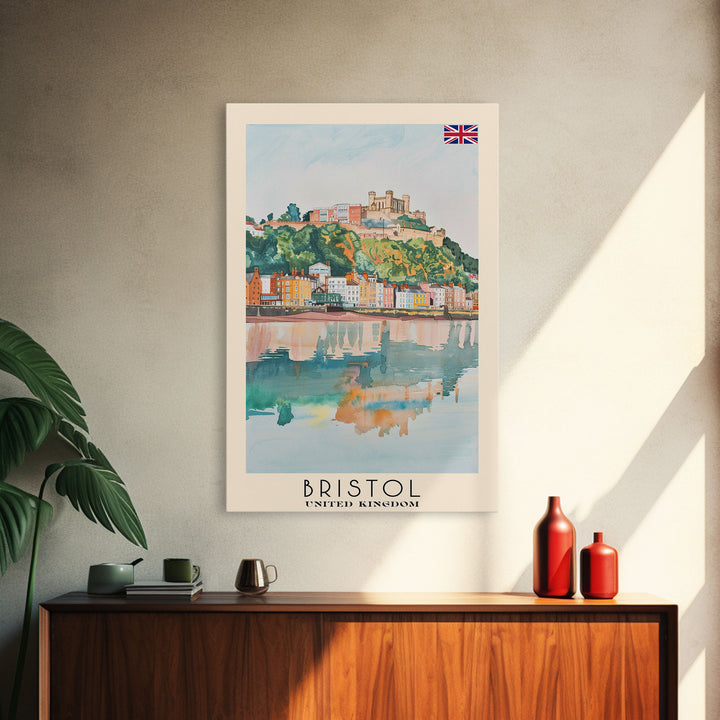 Bristol United Kingdom Travel Poster Framed Canvas Print, Cityscape Art, Wall Decor, Travel Print, Watercolor Painting, Boho Style Art